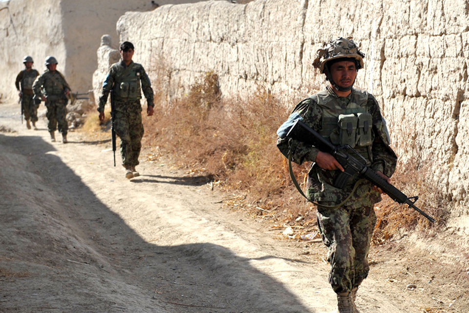 Members of the Afghan National Army on patrol in northern Nad 'Ali (stock image)