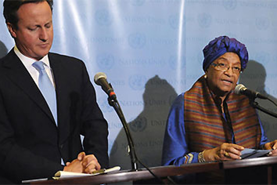 British Prime Minister David Cameron and Liberian President Johnson Sirleaf. Picture: M Castro/UN Photo