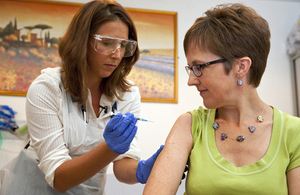 Volunteer Ruth Atkins receives an experimental Ebola vaccine. Picture: Wellcome Trust