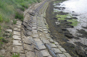 The sea wall at Walton on the Naze in a state of disrepair