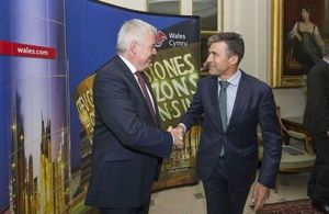 First Minister for Wales Carwyn Jones greets NATO Secretary General Anders Fogh Rasmussen