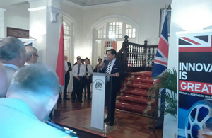 UK Transport Minister Lord Ahmad opening the Singapore Airshow reception at Eden Hall, British High Commission in Singapore.