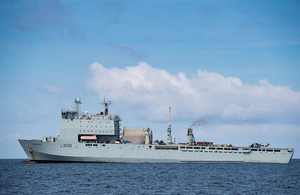 RFA Mounts Bay off the shores of Grand Turk. Crown Copyright.