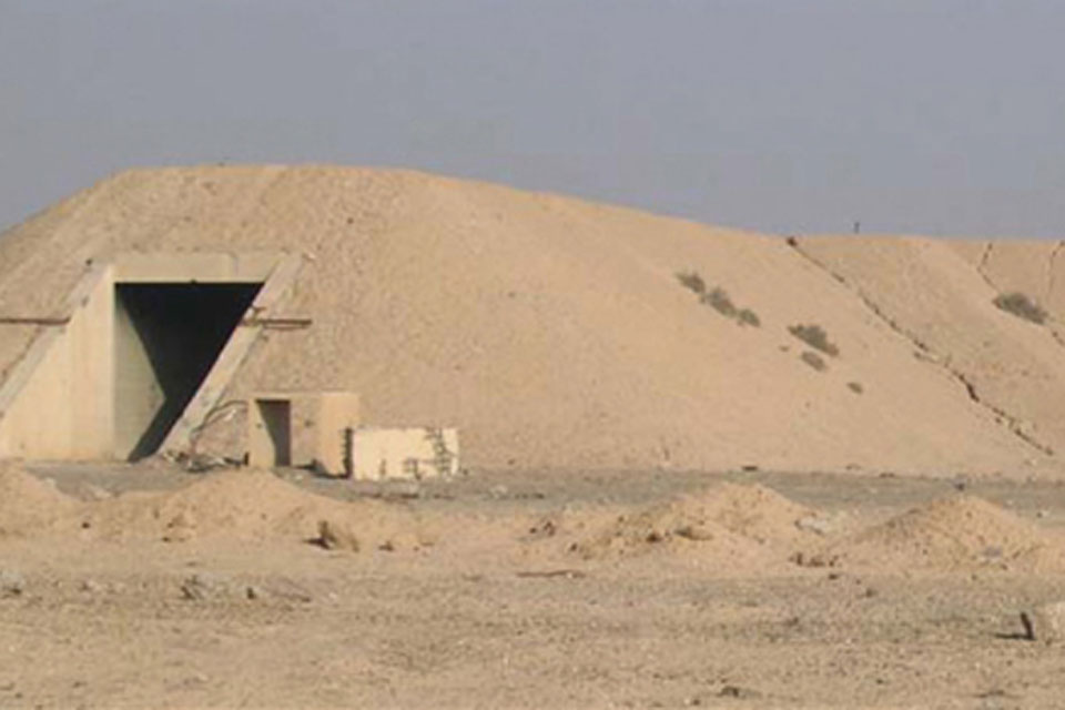 Side view of one of the cruciform bunkers at Al Muthanna