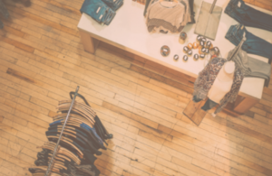 Aerial view of a clothes shop floor.