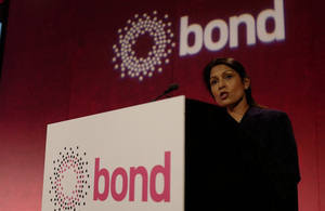 International Development Secretary Priti Patel speaks at the 2017 Bond Conference in London. Picture: Bond