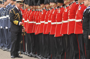 His Royal Highness The Duke of Rothesay inspects members of the Armed Forces, including the 1st Battalion Scots Guards, in the forecourt of the Palace of Holyroodhouse