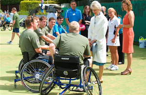Her Royal Highness The Duchess of Gloucester chats to injured servicemen at RAF Halton