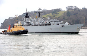 HMS Chatham enters HM Naval Base Devonport for the last time