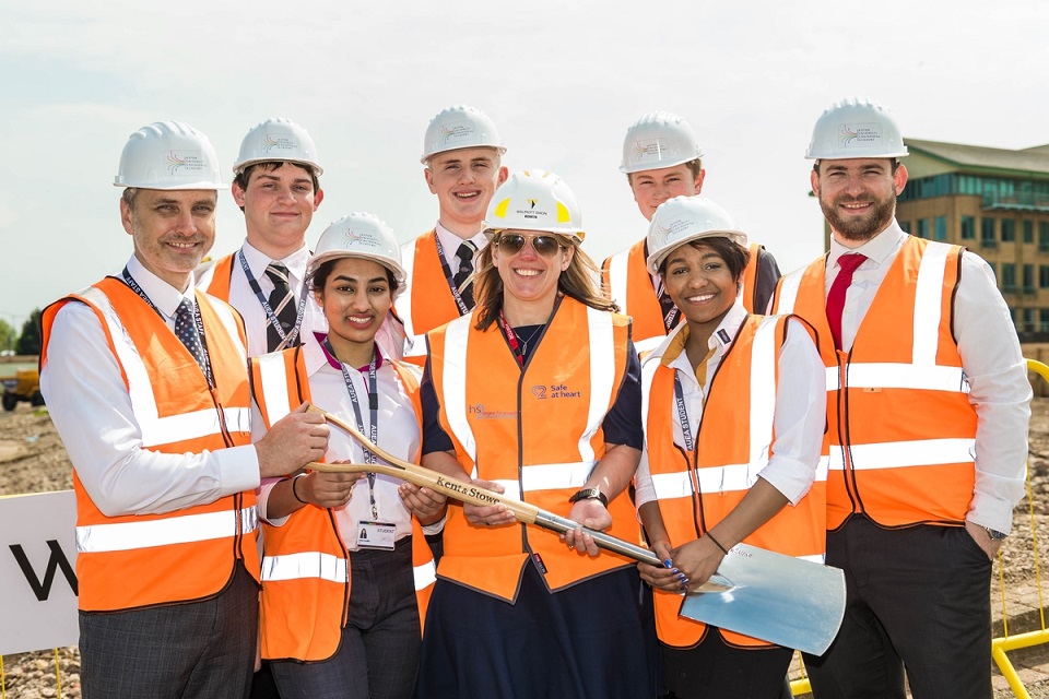 Beth West with students and staff from Aston University Engineering Academy