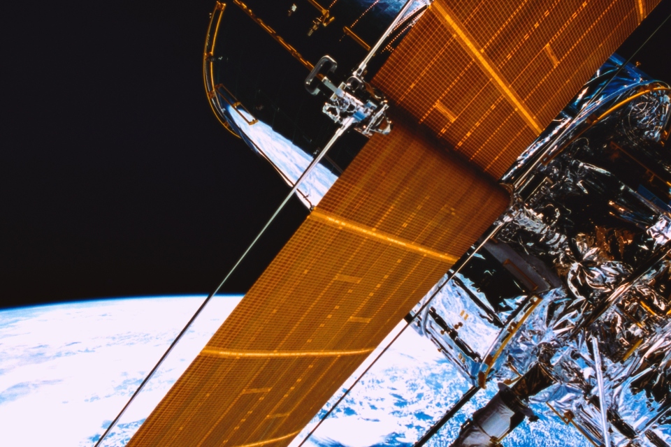 A satellite in space; the UK is a global leader in space telecommunications