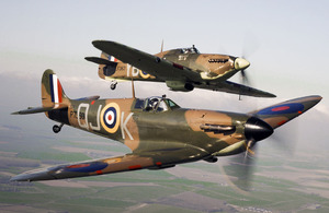 Spitfire P7350 (front) flies alongside Hurricane LF363 (back). The P7350 (Mk IIa) is the oldest airworthy Spitfire in the world and the only Spitfire still flying to have actually fought in the Battle of Britain