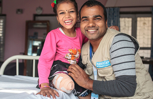 8-year-old Nirmala lost her leg in the earthquake which struck Nepal on 25 April 2015, but is now walking again thanks to support from Handicap International & UK aid. Picture: Lucas Veuve/Handicap International