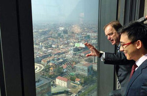 Hugo Swire at the Vattanac Tower in Cambodia