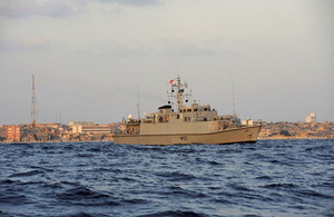 HMS Bangor off the port of Tobruk in eastern Libya