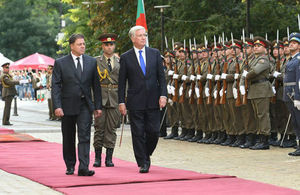 Michael Fallon arrives at Bulgarian MOD for the first visit by a British Defence Secretary to Bulgaria for more than 20 years. He received an honoured guard alongside his counterpart Nikolay Nenchev. Picture: British Embassy Sofia.