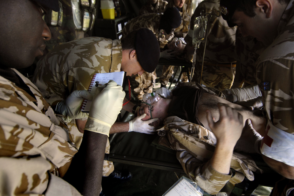 Casualties receiving treatment during a training exercise 