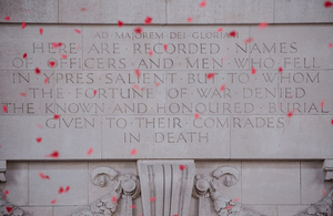 Poppies falling from the roof at the Menin Gate in Ypres (stock image) [Picture: Sergeant Adrian Harlen, Crown copyright]