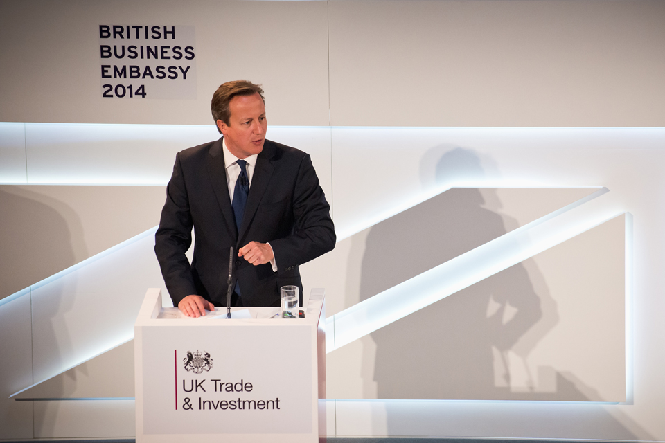 David Cameron giving his speech at the International Festival for Business