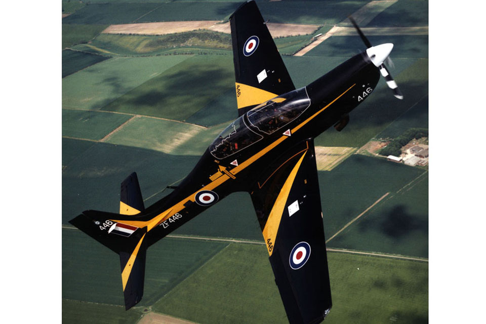 A Tucano aircraft of No 1 Flying Training School in a steep climb (stock image) 