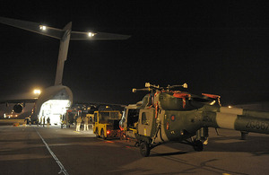 Lynx Mk9A helicopter is loaded onto a C-17 transport aircraft