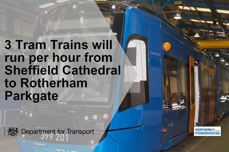 Three tram trains will run per hour from Sheffield Cathedral to Rotherham Parkgate.