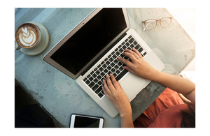 Laptop and coffee.