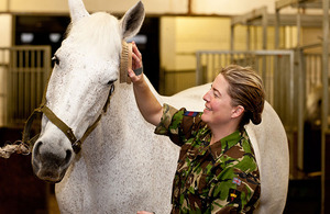 Warrant Officer Class 1 Esther Freeborn grooms her mount for the morning's riding lesson