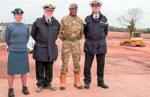 Sergeant Anna Fairfoull, Surgeon Vice Admiral Alasdair Walker, Lance Corporal Stanley Kodia, Lieutenant Commander Julian Despres, on the site of the new building (Photo: Hi-Pix Photography Ltd. All rights reserved)