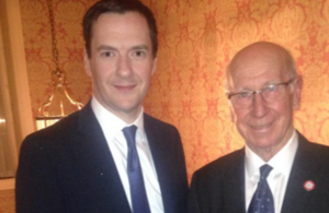 Chancellor, George Osborne meeting Sir Bobby Charlton