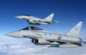 Two RAF Typhoons from 6 Squadrons en route to a practice bombing exercise at Cape Wrath [Picture: Senior Aircraftman Ash Reynolds, Crown copyright]