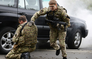 A simulated bomb blast and ambush test members of the 156 Provost Company Royal Military Police close protection team in Colchester [Picture: Corporal Obi Igbo, Crown copyright]