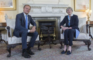 Prime Minister Theresa May with European Council President Donald Tusk, in Downing Street.