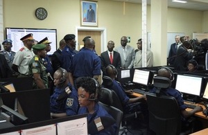 DRC Prime Minister Matata Ponyo visits the newly opened Police toll-free ‘112’ emergency number call centre.