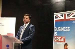 Secretary of State for Wales Stephen Crabb MP delivering speech