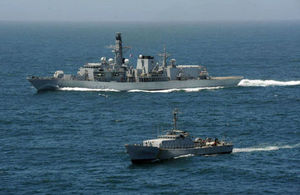 HMS Argyll pictured with a Senegalese patrol in 2013.