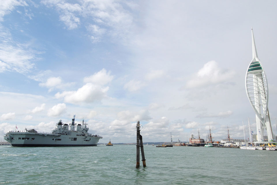 HMS Illustrious returns to Portsmouth after upgrade