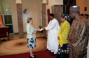 Joanne Adamson Obe presenting her credentials to President Issoufou