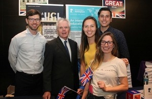 British university officers with Ambassador Patrick Mullee and students