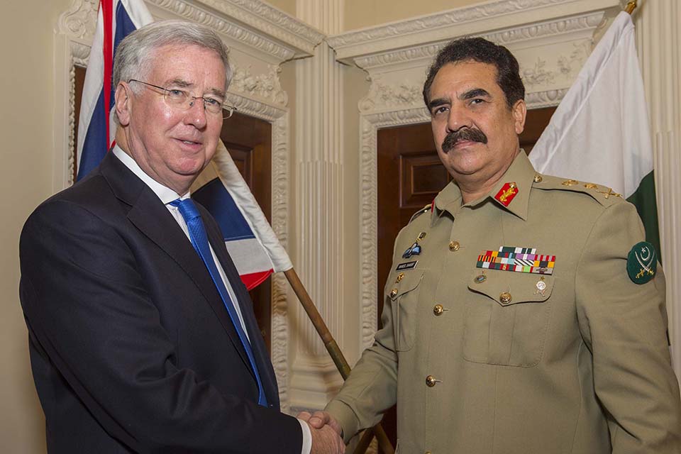 Defence Secretary Michael Fallon with General Sharif 