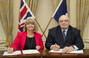 Defence Minister Harriett Baldwin with her French counterpart Laurent Collet-Billon signing the agreement with MBDA.