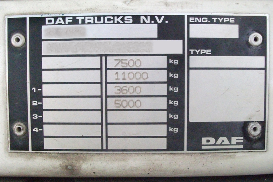 An example of a stage one plate that lists the weights in the order that legislation requires.