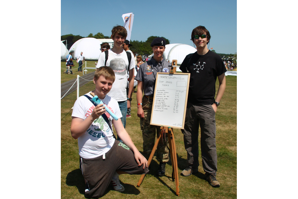 Students from St John's College with their rocket-propelled vehicle