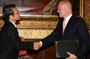 Foreign Secretary William Hague shakes hands with His Excellency Mr Keiichi Hayashi, Ambassador of Japan to the United Kingdom
