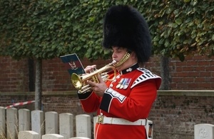 Max Harris, trumpeter plays at Private Anderson’s rededication service. Crown Copyright. All Rights Reserved.