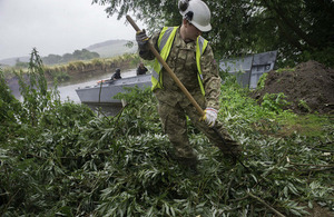 Sapper Daniel Hartley clears ground for a landing slipway [Picture: Sergeant Brian Gamble, Crown copyright]