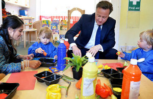 PM and the Minister of State for Employment Priti Patel visited a nursery in Teddington