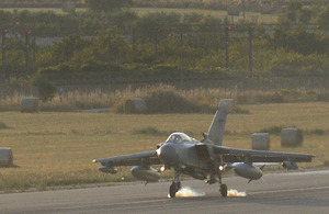 An RAF Tornado GR4 touches down at Gioia del Colle air base in southern Italy