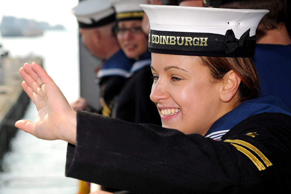 A sailor waves from HMS Edinburgh (library image)