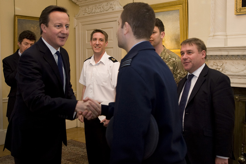 David Cameron welcomes Service personnel to No 10